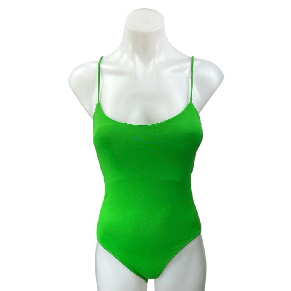 NEW Zara Green Scoop Neck Stretch Spaghetti Strap Cami Tank Bodysuit Top Size S